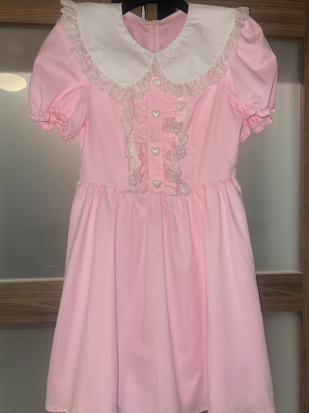 Baby doll Pink Lace-Trim dress with Peter Pan Collar